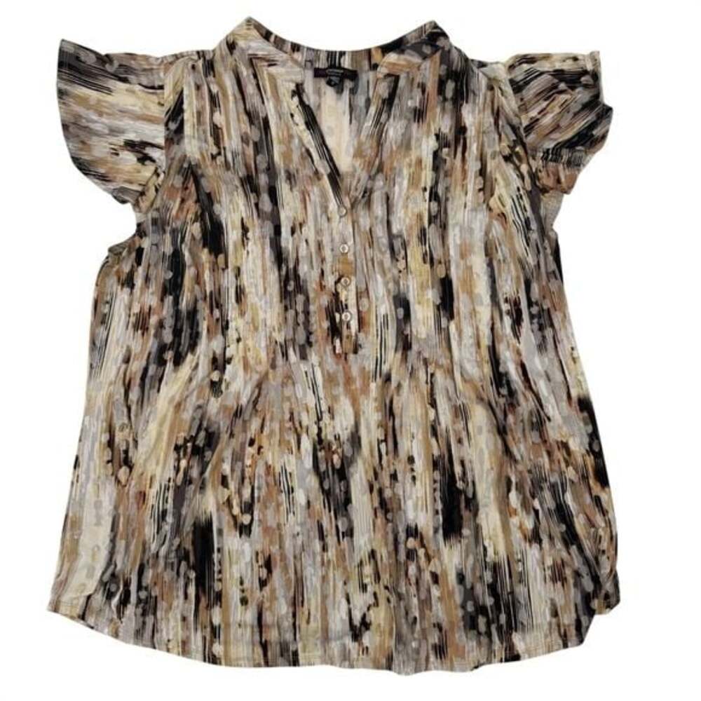 Cocomo Woman 1X Abstract Watercolor Blouse Plus Size Flutter Sleeve Boho Top